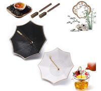 Blue and White Porcelain Umbrella Tea Infuser Set, Umbrella Tea Strainer, Ceramic Loose Leaf Filter with Rotating Drip Base for Kung Fu Tea Brewing Table Accessory, Well Crafted (C-Mix)