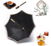 Blue and White Porcelain Umbrella Tea Infuser Set, Umbrella Tea Strainer, Ceramic Loose Leaf Filter with Rotating Drip Base for Kung Fu Tea Brewing Table Accessory, Well Crafted (C-1)