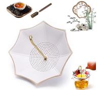 Blue and White Porcelain Umbrella Tea Infuser Set, Umbrella Tea Strainer, Ceramic Loose Leaf Filter with Rotating Drip Base for Kung Fu Tea Brewing Table Accessory, Well Crafted (C-2)