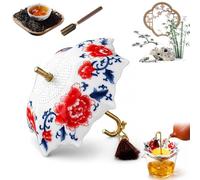 Blue and White Porcelain Umbrella Tea Infuser Set, Umbrella Tea Strainer, Ceramic Loose Leaf Filter with Rotating Drip Base for Kung Fu Tea Brewing Table Accessory, Well Crafted (A-1)