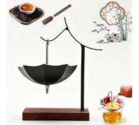 Blue and White Porcelain Umbrella Tea Infuser Set, Umbrella Tea Strainer, Ceramic Loose Leaf Filter with Rotating Drip Base for Kung Fu Tea Brewing Table Accessory, Well Crafted (D-1)