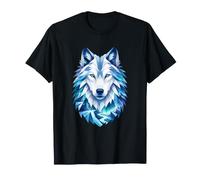 Blue Arctic Wolf Géométrique Ice Mountain Aurora T-Shirt