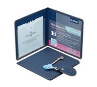 Blue Badge Portefeuille en cuir végétalien pour personnes handicapées avec porte-clés assorti fabriqué à partir de bouteilles recyclées en bleu marine, design hologramme pour clé de toilettes radar