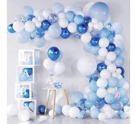 Blue Balloon Garland Bow Kit,127 Pieces Blue White,Confetti Balloons Metallic Latex Balloons,Blue Balloon Arch for Party,Birthday,Wedding,Graduation Decoration