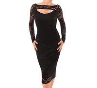 Blue Banana Robe Femme Découpée en Dentelle à Manches Longues et Longueur au Genou - Noir Taille 40