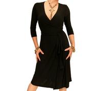 Blue Banana Robe Femme Portefeuille Élégante à Manches 3/4, Longueur au Genou - Noir Taille 44
