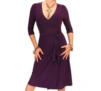 Blue Banana Robe Femme Portefeuille Élégante à Manches 3/4, Longueur au Genou - Violet Taille 40