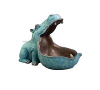 (Blue)Big Mouth Hippo Storage Figurine Key Bowl Resin Hippo Candy Dish Home Decor