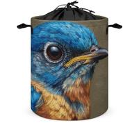 Blue Bird Head Panier à linge rond pliable avec cordon de serrage pour chambre à coucher et salle de bain
