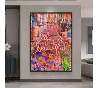 Blue Booms Life is Beautiful Grafftti Stret Art Poster 60 x 90 cm Cadre noir