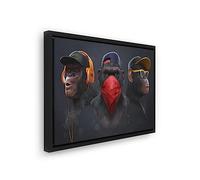 Blue Booms Three Wise Swag Cool Monkeys - 3 singes singes sages ne voient pas. Entendre. Parler Poster 90 x 60 cm Cadre Noir