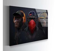 Blue Booms Three Wise Swag Cool Monkeys - 3 singes singes singes ne voient pas. Parler en verre acrylique 105 x 70 cm sans cadre