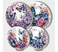 Blue Butterfly Lot de 4 housses de protection rondes pour cuisinière à gaz Motif fleurs violettes Décoration décorative