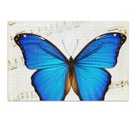 Blue Butterfly - Puzzle rétro de 500 pièces avec notes de musique pour adultes - Puzzle familial pour les amoureux - Puzzle cool pour adultes - Art floral animal - 50,5 x 37,9 cm