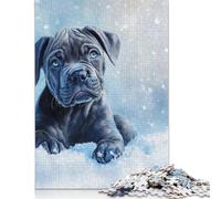Blue Cane Corso Puppy in Snow Snow Guardian Puppy Print Puzzles 1000 Pieces Cadeau Unique Jeu Éducatif Défi Jouet À De Qualité Supérieure Peinture Art pour Adultes Enfants 500pcs (52x38cm)