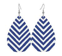 Blue Chalk Zag Zig Pattern Dangle Leather Clip on Boucles d'oreilles Faux PU Léger Larme Goutte pour Femme