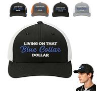 Blue Collar Dollar Trucker Hat,Funny Living on That Blue Collar Dollar Hat,Unisex Adjustable Breathable Mesh Baseball Cap (White)