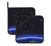 Blue Constellation Galaxy Lot de 2 maniques carrées résistantes à la chaleur avec poche