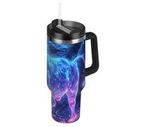 Blue Cow Bouteilles d'eau de source réutilisables sous vide avec paille résistante aux fuites - Tasse à café décorative à rabat pour école, sport, garderie, camping et plus encore - 1,2 l