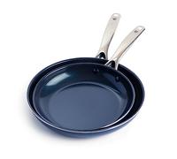 Blue Diamond Cookware Set de Poêles à Frire de 24 et 28 cm avec Revêtement Antiadhésif en Céramique Renforcé avec des Diamants, Cadeau Fête des Mères, Sans PFAS, Va au Lave-Vaisselle, Va au Four, Bleu