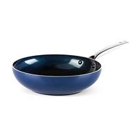 Blue Diamond Cookware Wok de 28 cm/3,7 l avec Revêtement Antiadhésif en Céramique Renforcé avec des Diamants, sans PFAS, Compatible avec l'Induction, Va au Lave-Vaisselle et au Four, Coloris Bleu