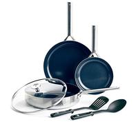 Blue Diamond Triple Steel Batterie de Cuisine en Acier Inoxydable 18/10 Revêtement Céramique Antiadhésive, 6 Pièces, Poêle à Frire, Sauteuse,Sans PFAS,Multicouche,Induction,Lave-Vaisselle,Four,Argenté