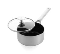 Blue Diamond Triple Steel Casserole de 16cm/1,5l avec Couvercle en Acier Inoxydable 18/10 et Revêtement en Céramique Antiadhésive, Sans PFAS, Multicouche, Induction, Lave-Vaisselle, Four, Argenté