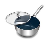 Blue Diamond Triple Steel Sauteuse Bombée de 20 cm/2,4 l avec Couvercle en Acier Inoxydable 18/10 et Revêtement en Céramique Antiadhésive, Sans PFAS, Multicouche, Induction,Lave-Vaisselle,Four,Argenté