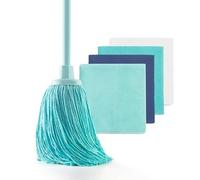 Blue Dolphin - Balai à Franges + Lot de 4 Chiffons, Microfibre 100% recy Ensemble de Nettoyage Domestique, Durable, Balai à Franges, Chiffons de Cuisine, Nettoyage de Tous Types de Surfaces