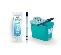 Blue Dolphin - Serpillière avec Manche Pliable et Seau à roulettes de 14L et roulettes pivotantes kit de Nettoyage Durable avec Microfibre recyclée idéal pour Maison et sols