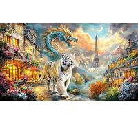 Blue-Dragon-and-White-Tiger-in-Clouds 1000 pièces Puzzle Papier recyclé Jeu Familial Amusant & Stimulant Puzzle Idée Cadeau Parfaite à des Fins de Relaxation 38x52/1000 pièces