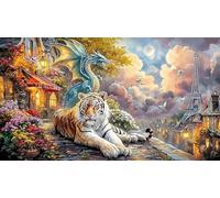 Blue-Dragon-and-White-Tiger-in-Clouds Papier recyclé Puzzle 1000 pièces Idée Cadeau Parfaite Jeux éducatifs pour Femmes et Hommes Beau Puzzle de décoration 38x52/1000 pièces