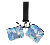 Blue Dream Licorns Lot de 2 porte-cartes pour femme avec fermeture éclair et poche pour pièces de monnaie, Licornes de rêve bleues, 1 size, Décontracté