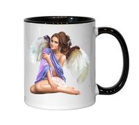 Blue Dress Angel Pin Up Babe Tasse à thé café en céramique Noir