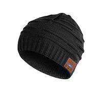 Blue ear® Bonnet d'hiver en tricot sans fil Bluetooth avec haut-parleurs stéréo Batterie 200 mAh Jusqu'à 8 heures de temps de jeu Parfait pour l'exercice en plein air et l'entraînement (H21) Noir
