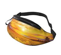 Blue Earth In The Space Sac banane tendance pour homme et femme Sac banane réglable pour entraînement, course à pied, voyage, sac banane décontracté, Beau coucher de soleil sur un champ de tournes