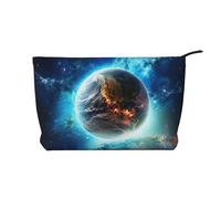 Blue Earth in The Space Trousse de maquillage en velours côtelé Sac de voyage Grande pochette ouverte Noir Taille unique, Noir, One Size