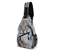 Blue Eyed Bobcat Sling Bag for Men Women Crossbody Backpack Black PandPattern Crossbody Bag Chest Bags for Travel Sport