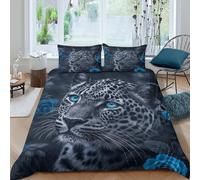Blue-Eyed Leopard Parure de Lit Microfibre Hypoallergique 3 Pièces 3D Effet Respirante Digital Art Style Ensemble De Literie avec Fermeture Éclair Douce for Les Enfants Single（140x200cm）