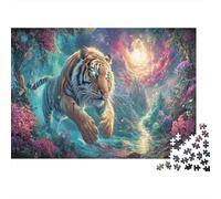Blue-Eyed Tiger Leaps in Enchanted Forest Puzzle 1000 Pièces Défiant, Wildlife Jeux Éducatifs pour Adultes, Cadeau Et Décoration Intérieure 52x38cm/1000pcs