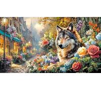 Blue-Eyed-Wolf-Under-Moonlit-Forest 1000 pièces Jeu Stimulant Papier recyclé Puzzle pour Adultes Décoration Murale et Cadeaux Jeu éducatif détente 38x52/1000 pièces