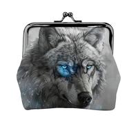 Blue Eyes Wolf Print Porte-monnaie en cuir microfibre pour femme avec fermeture à glissière pour cartes et rouge à lèvres