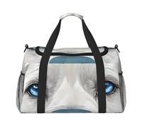 Blue Eyes Wolf Print Sac de sport pour femme - Sac fourre-tout de sport avec compartiment, sac fourre-tout pour homme, femme, sac à main de week-end pour femme, Noir , Taille unique