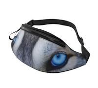 Blue Eyes Wolf Sac banane pour homme et femme avec prise casque et ceinture réglable pour vélo, course à pied, jogging, voyage, entraînement en plein air, cyclisme, fitness, randonnée, Noir , Taille