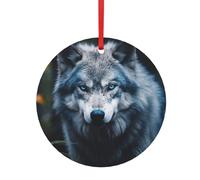 Blue Eyes Wolf1 Décoration de Noël créative en métal pour décoration de Noël Tailles assorties (S, L)