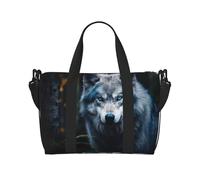 Blue Eyes Wolf1 Sac de sport pour femme, sac de sport pour week-end, sac fourre-tout pour articles personnels, noir, One Size