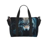 Blue Eyes Wolf2 Sac de gym pour femme, sac de week-end, sac à bandoulière pour articles personnels, pour homme et femme, noir, One Size