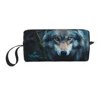 Blue Eyes Wolf2 Trousse de toilette de voyage, trousse à crayons, trousse de maquillage en toile, trousse de maquillage multi-usages avec fermeture éclair, blanc, One Size