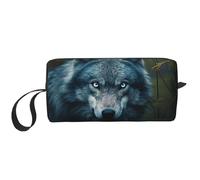 Blue Eyes Wolf3 Trousse de toilette de voyage, trousse à crayons, trousse de maquillage en toile, trousse de maquillage multi-usages avec fermeture éclair, blanc, One Size