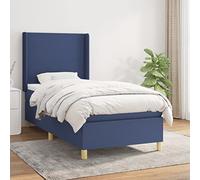Blue Fabric Bed Frame with Slatted Base and Mattress Set 100x200 cm, Adjustable Headboard, Pocket Spring Mattress, Medium Firm Support for Back and Stomach Sleepers, Complete Bedroom Solution
